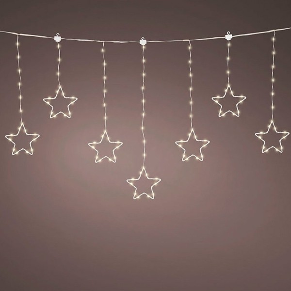 Cortina con estrellas, multifunción, uso exterior, blanco cálido, 156 leds, cable plateado, 1,2 m