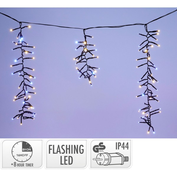 Cortina carámbanos, función flash, uso exterior, blanco frío y cálido, 1032 leds, 7 m